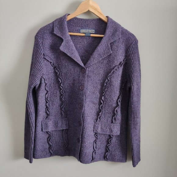 Herman Geist Purple Pure Wool Collared Button Sweater Jacket Size Small - Picture 2 of 11